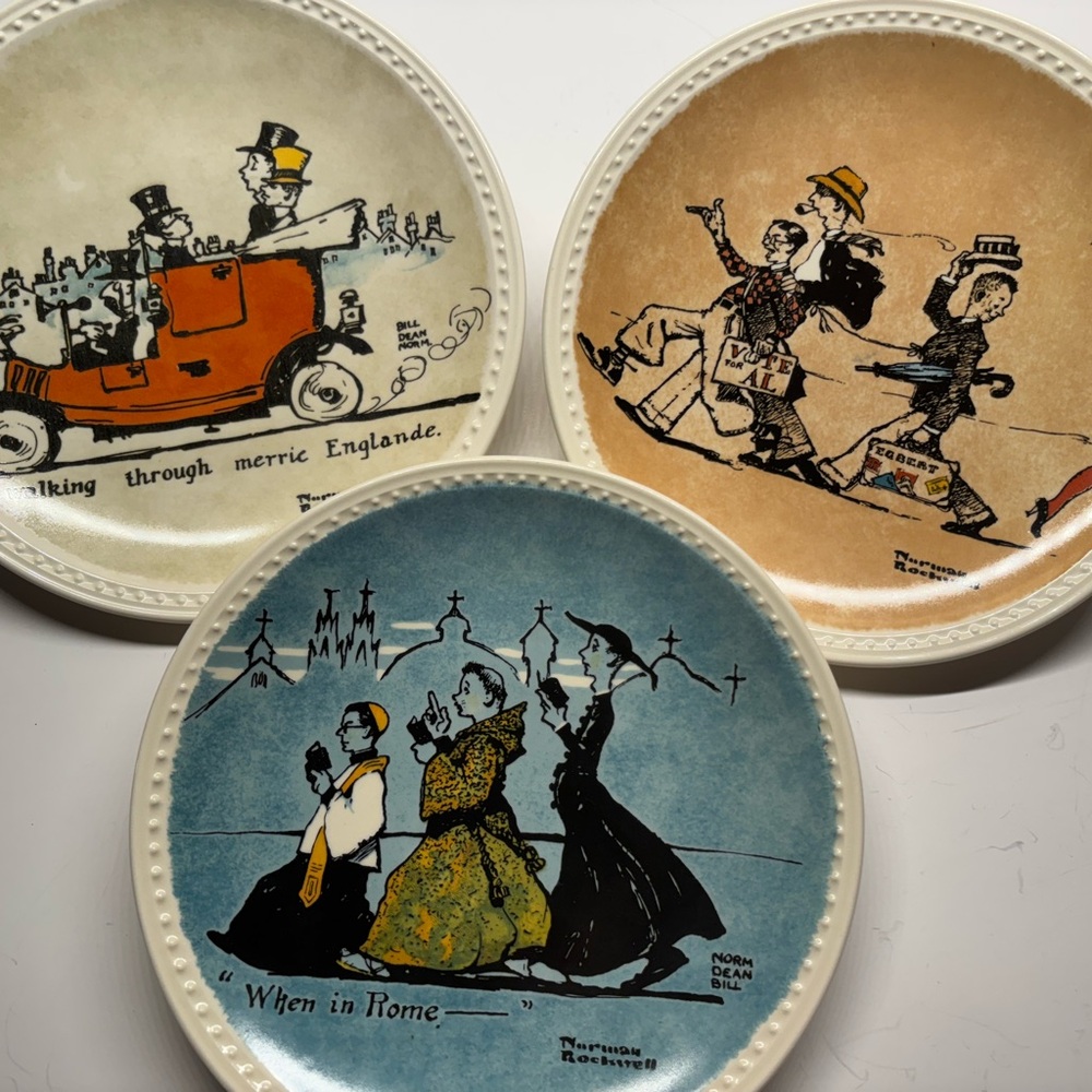 Vintage Set of 3 porcelain Rockwell Tour Plates Norman Rockwell 1982 Collector